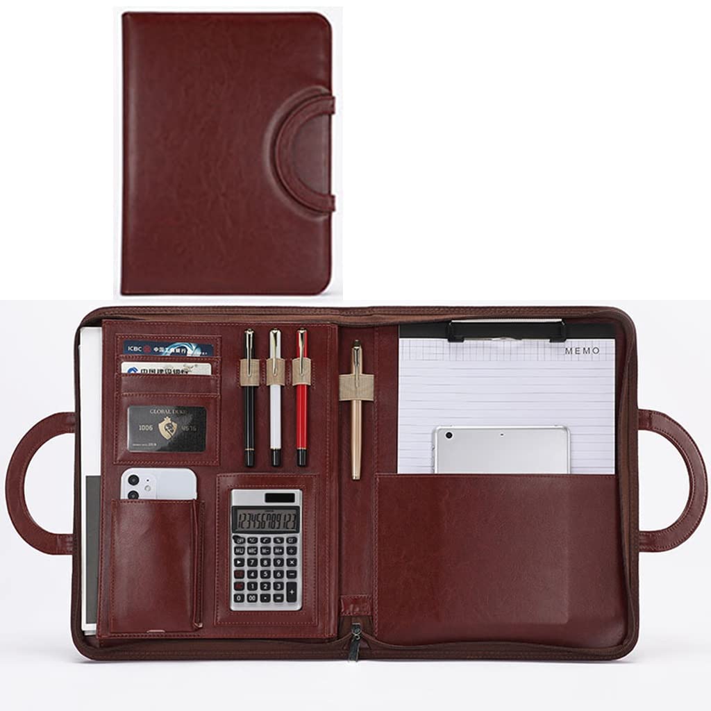 Schreibmappe A4 Klemmbrettmappe Portfolio Binder Lebenslauf Padfolio mit Reißverschluss für Männer Leder Padfolio Ordner für Laptop Professioneller Business Organizer für A4 Brief/Notizblock Geschenk