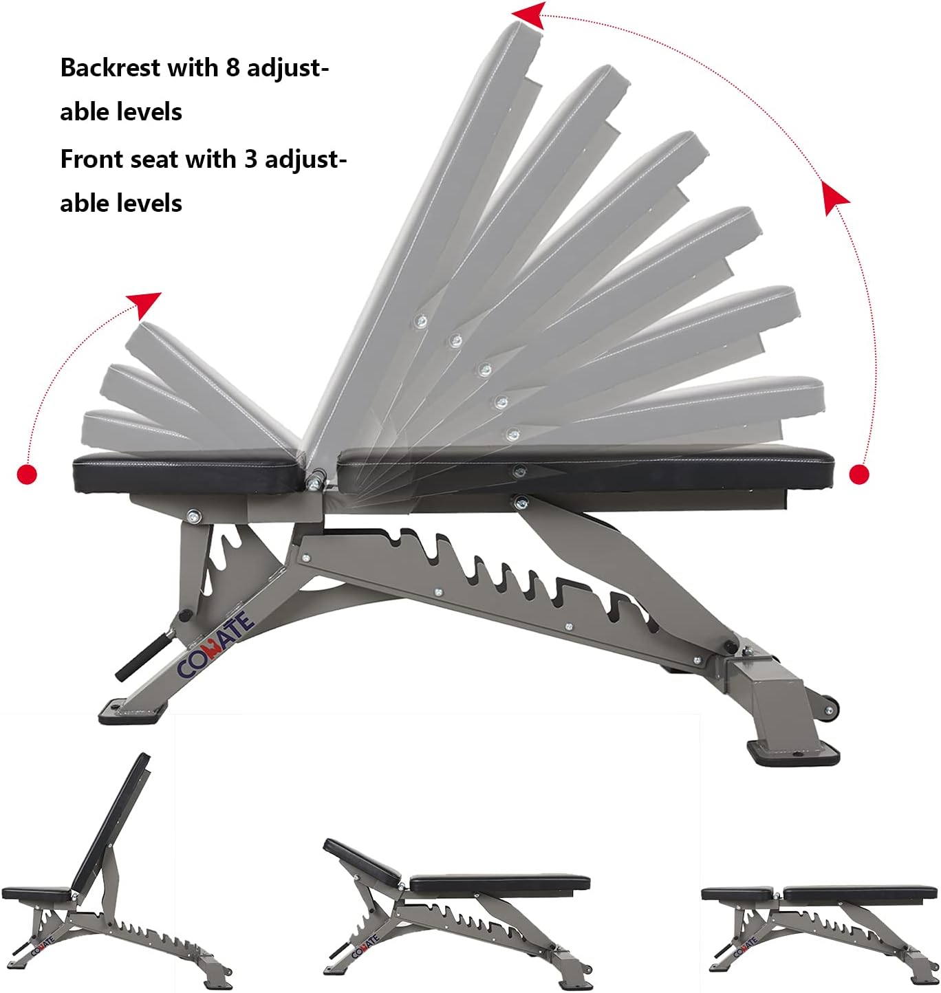 CONATE Adjustable Strength Training Bench, Weight Capacity 1100 lbs, Incline and Flat Weight Bench for Indoor Workout, Home Gym Adjustable Weight Bench, For Full Body Workout with Fast Folding : Sports & Outdoors