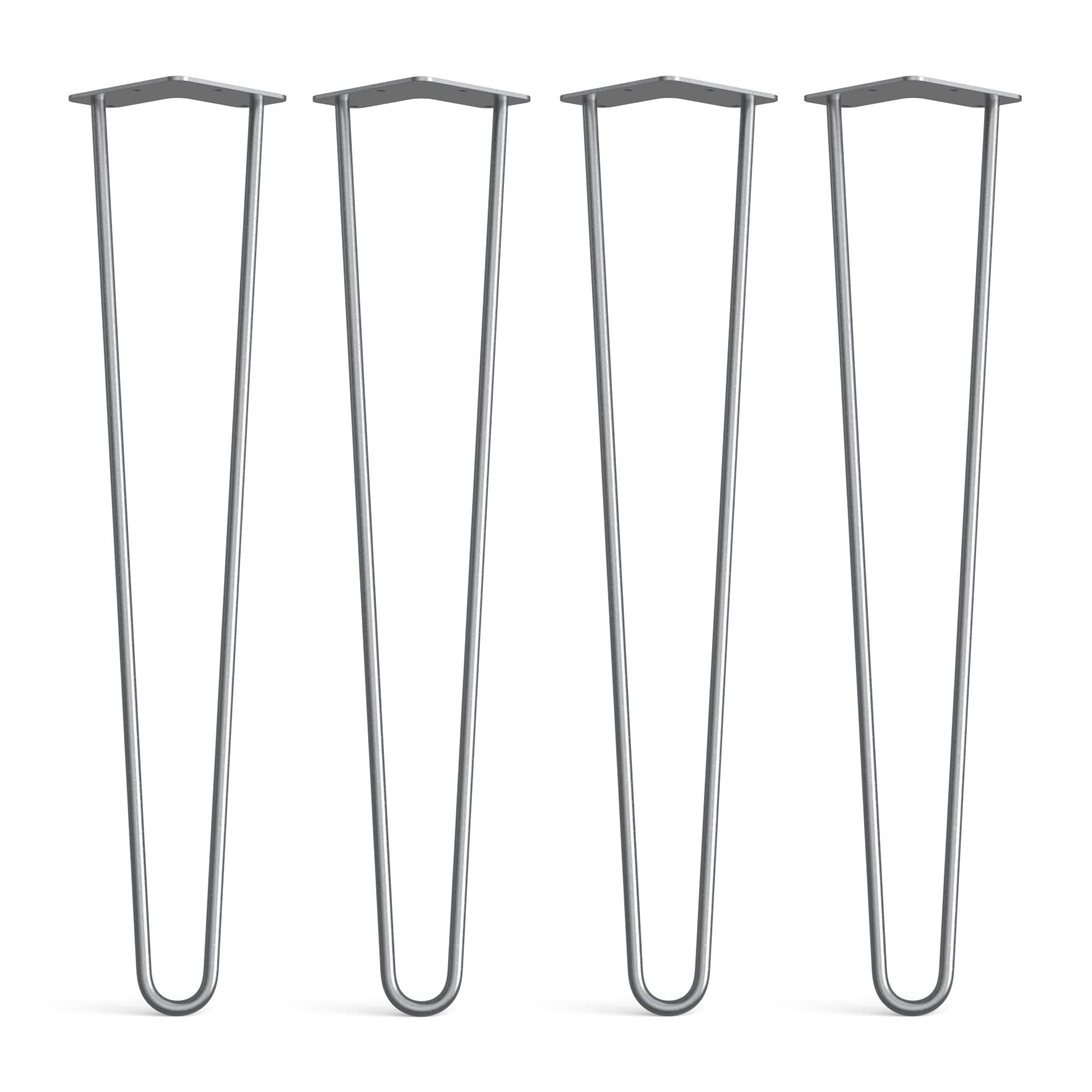 4 x Hairpin Legs from DT IRONCRAFT - 61cm 2 Rod / 10mm, Bare Steel with Floor Protector Feet & Screws - Low Table Legs