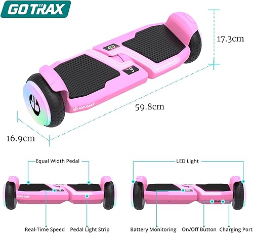 Miniatura 8 de Gotrax Aeropatineta MARS con ruedas LED de 6.5 pulgadas y altavoz de música, rango de 5 millas y 6.2 mph superior con motor dual de 200 W, pantalla