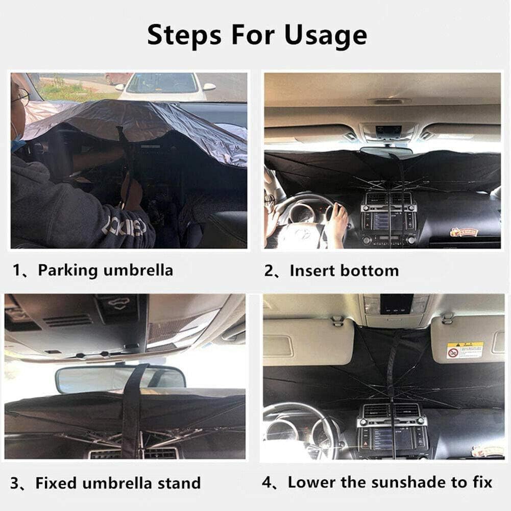 Upgraded Car Windshield Sun Shade Umbrella car Shade Front Windshield Cover Sun Visor Foldable Automotive Windshield Sunshades Brella-s Heat Insulation Shiel-d for Car SUV (Upgraded Large, 55''X31'')