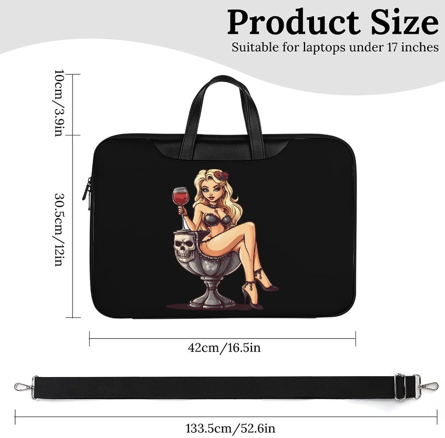 Pin-Up Girl Skull Goth Girl Laptop Tote Bag PU Leather Computer Carrying Briefcase Handbag for Work Business image 3