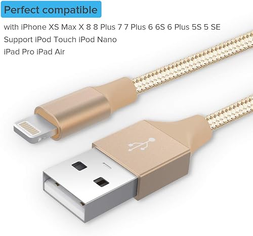 Miniatura 3 de Nikolable Cable Lightning certificado por Apple, 3 unidades de 6 pies de iluminación trenzada a USB A, cable de carga compatible con iPhone 13, 12,