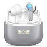 Wireless Earbud Bluetooth 5.3 Headphones, Hi-Fi Stereo Ear Buds with 4 ENC Cancelling Mics, 40H in-Ear Earphones IP7 Waterproof Sports, LED Display, Mini Headset for Laptop Pad TV Android/iOS, Grey