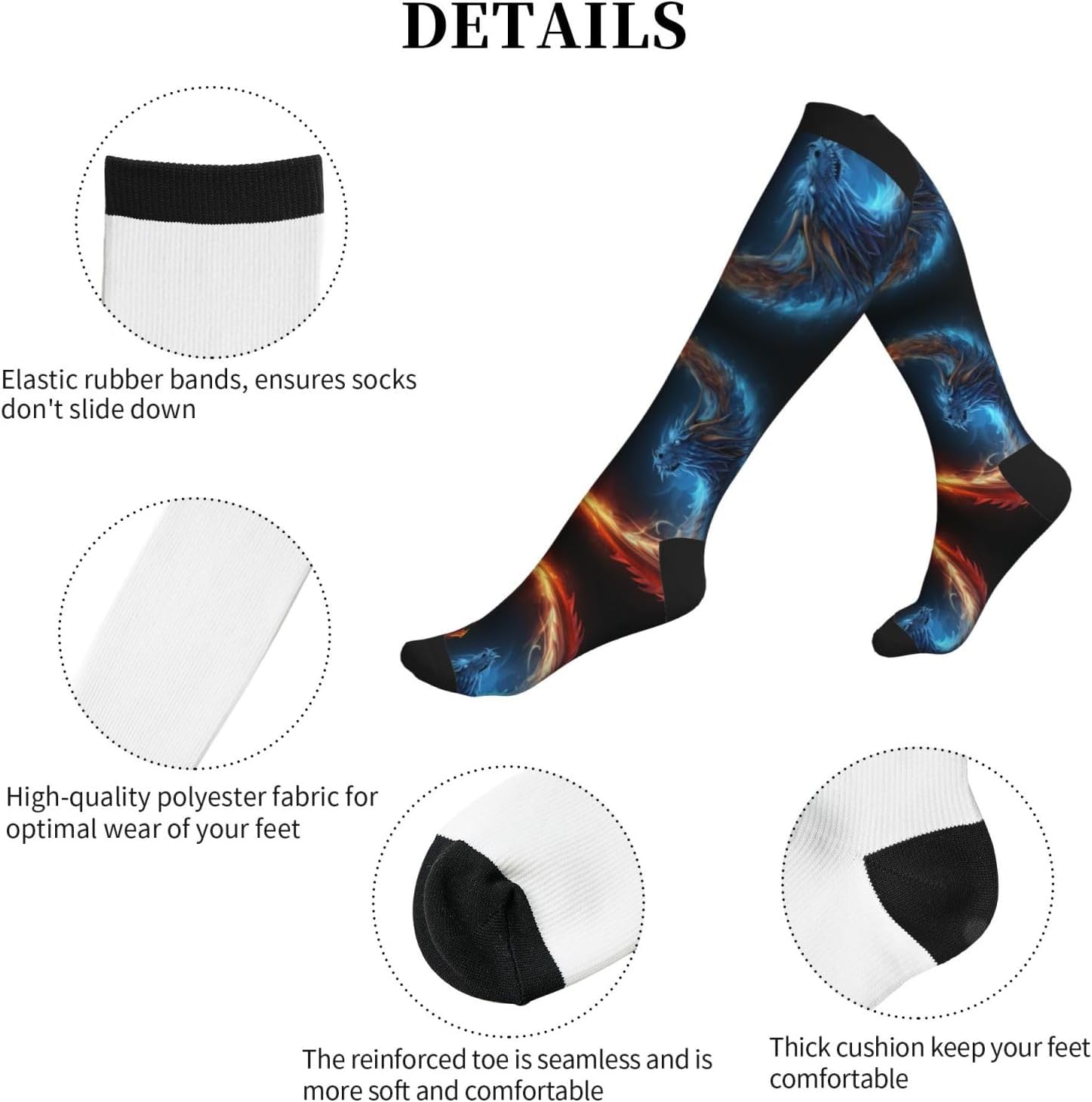 Fire And Ice Dragons Compression Socks For Women Men 15-20mmhg Graduated Support Circulation Knee High Socks For Nurses Athletic