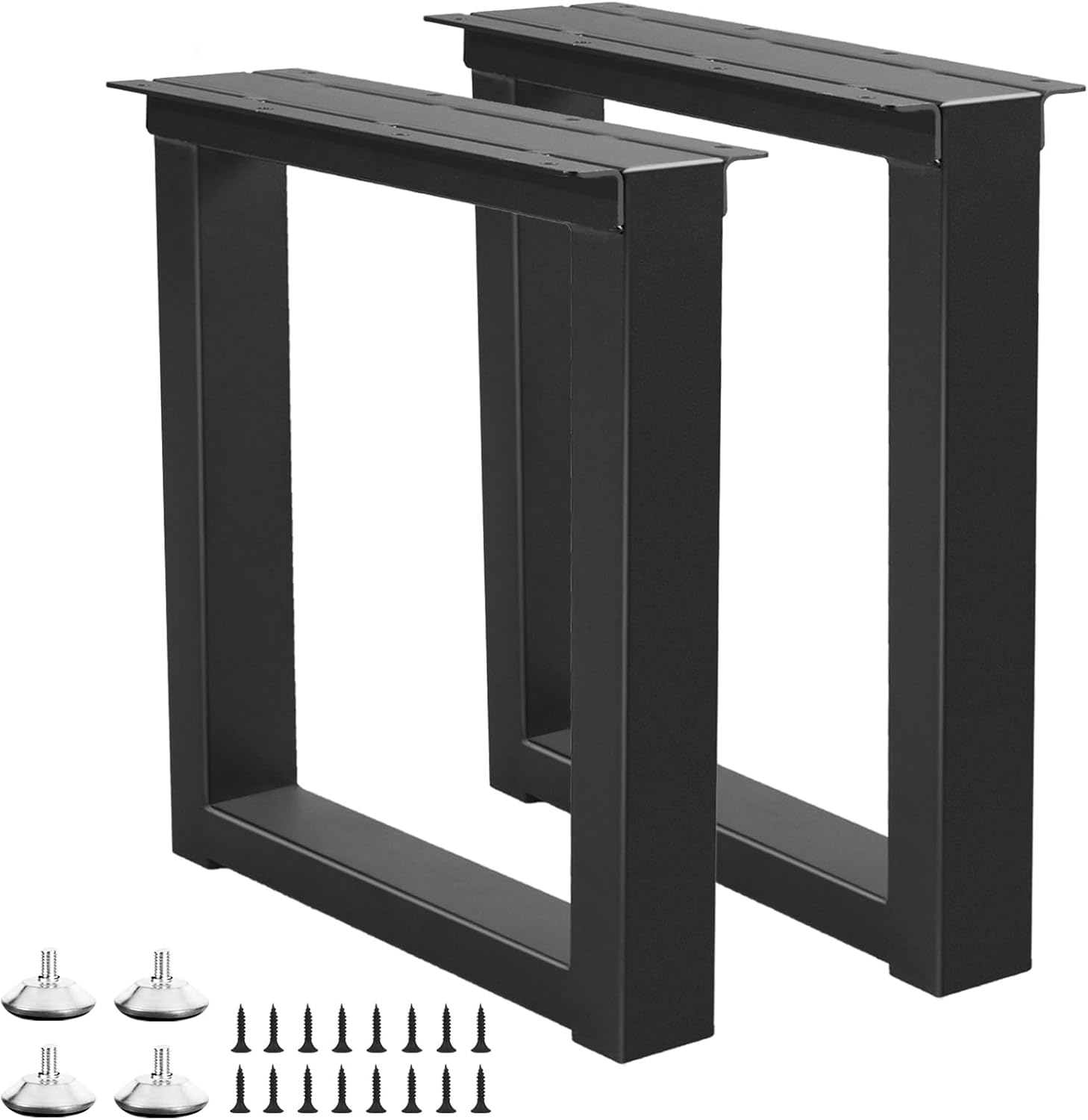 Metal Table Legs 16 Inch Bench Feets, Square End & Coffee Table Legs for DIY Furniture Office Desk Chair Feets, Set of 2 (H16 x W11.8, Black)