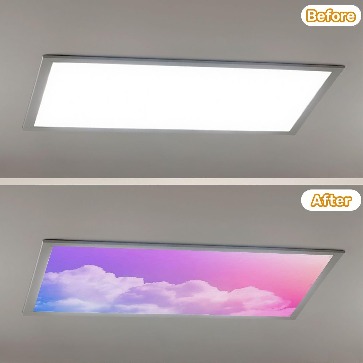 Fluorescent Light Covers for Ceiling Lights Beauty sweet pastel pink violet colorful fluffy clouds sky Easy to Install Magnetic Light Filter for Classroom Office Hospitals School Home Decor