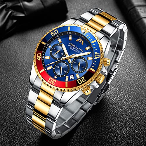 MEGALITH Mens Blue Watches with Stainless Steel Waterproof Analog Quartz Fashion Business Chronograph Watch for Men, Auto Date - Thumbnail 4