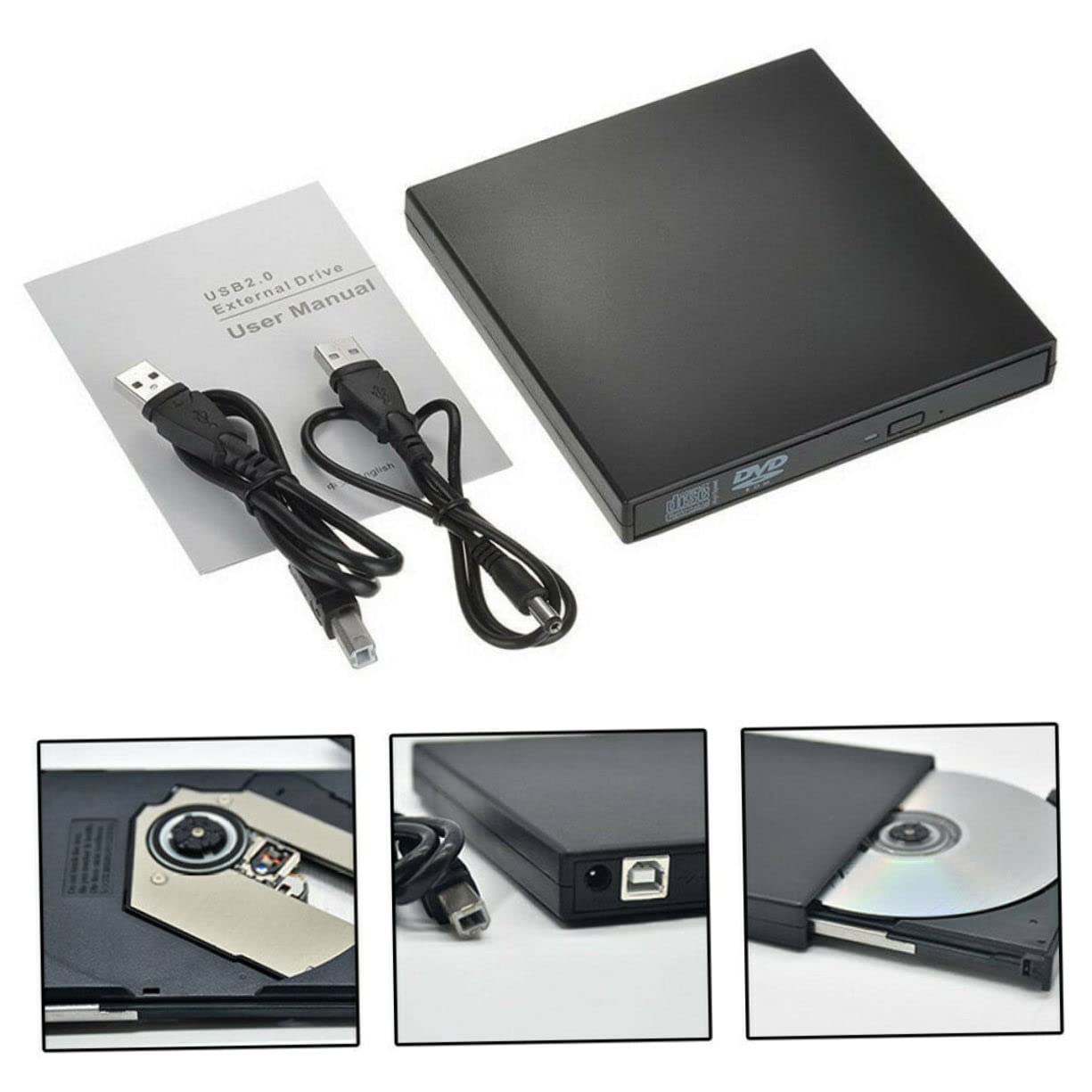 External USB Cd Rw Drive Portable Optical Burner for Laptop Slim Design Compatible Cd DVD Vcd No Additional Power Required