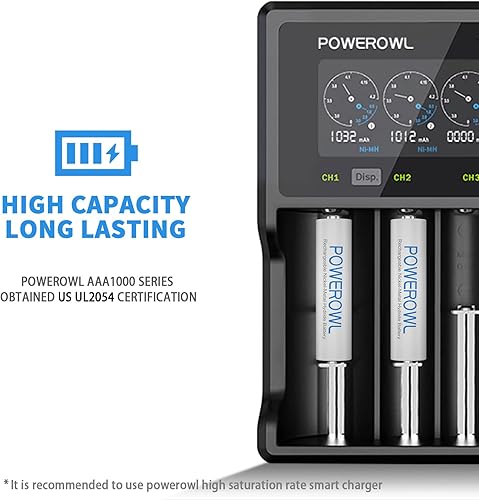 Miniatura 9 de POWEROWL Pilas recargables AAA, baterías AAA recargables de 1000 mAh, alta capacidad, 1.2 V, NiMH, baja autodescarga, batería AAA recargable