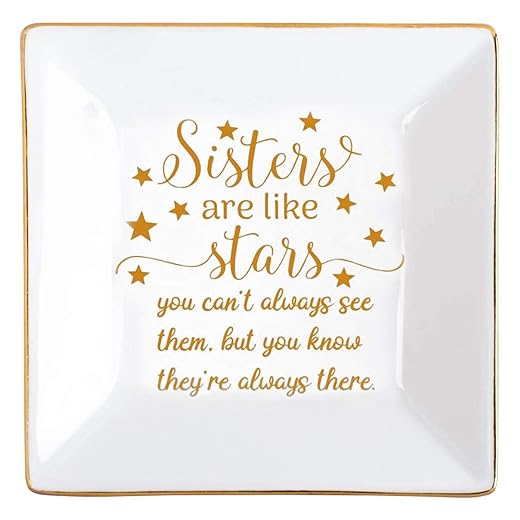 KLYJI Sisters Gifts from Sister Mothers Day Gifts for Sister Birthday Thanksgiving Christmas Valentine's Day Gift Brother In Law Jewelry Dish Ring Trinket Tray -Sisters are Like Stars