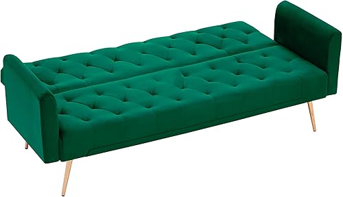 Miniatura 7 de ERYE Sofá cama copetudo, moderno futón convertible y sofá cama, sofá biplaza tapizado de terciopelo suave, práctico sofá cama para siesta en casa,