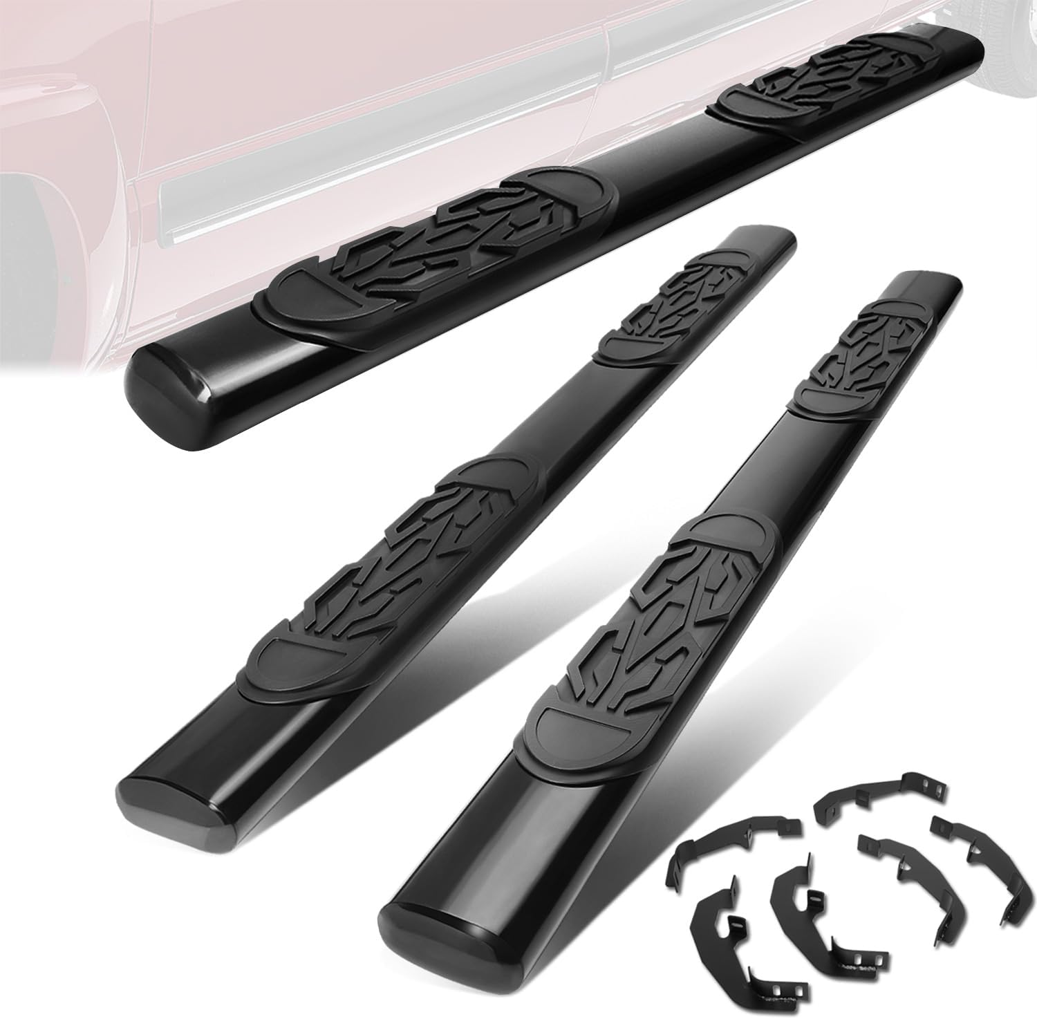 6 in. OD Black Steel Side Step Nerf Bar Compatible with 19-20 Chevy/GMC Silverado Sierra 1500 2500HD 3500HD Crew Cab CAAP-STEPS6O-017BK