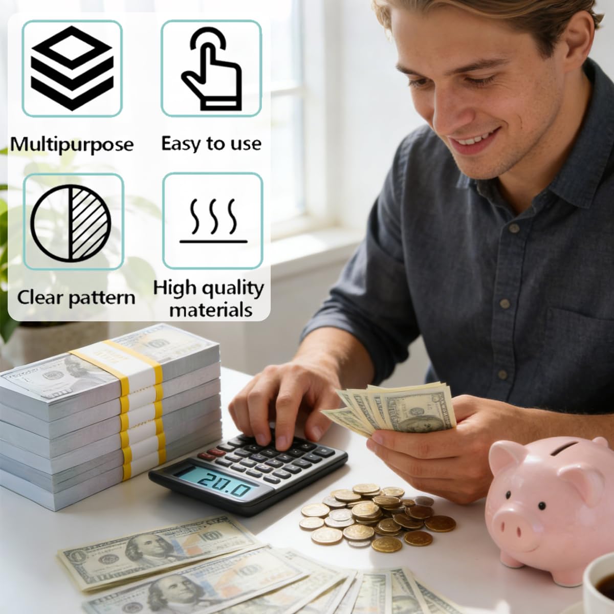 Prop Money - 120 arkuszy 100 $, banknoty do gry w dolarach, oryginalny rozmiar, banknoty dolarowe, pieniądze do zabawy dla dzieci, pieniądze do zabawy, dla dzieci na matematykę, liczenie i