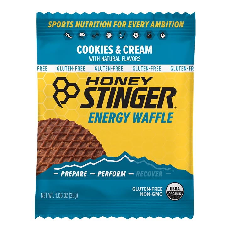 Image of Honey Stinger Organic Gluten Free Cookies & Cream Waffle | Energy Stroopwafel for Exercise, Endurance and Performance | Sports Nutrition for Home & Gym, Pre and Post Workout | 12 Waffles, 12.72 Ounce | wafer-cookies