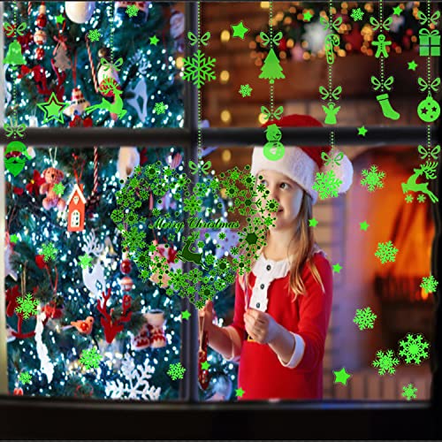 Bilnny Christmas Snowflake Window Decal Stickers For Glow In The Dark, Decorations Holiday Snowflake Santa Claus Reindeer Decals For Party, Perfect Gifts For Kids Bedding Room Qt1-2(2 Sheets) #TOP2