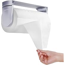 simpletome ONE Hand Paper Towel Holder Under Cabinet Pearl Chrome Silver | tension arms, tear one/more sheets at one time | aluminum alloy+abs | adhesive or drilling for wall/cabinet | for 28cm roll