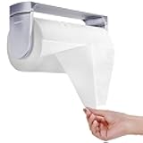 simpletome ONE Hand Tear Paper Towel Holder Under Cabinet Adhesive or Drilling Installation Aluminum Alloy + ABS (Pearl Chrome Silver)