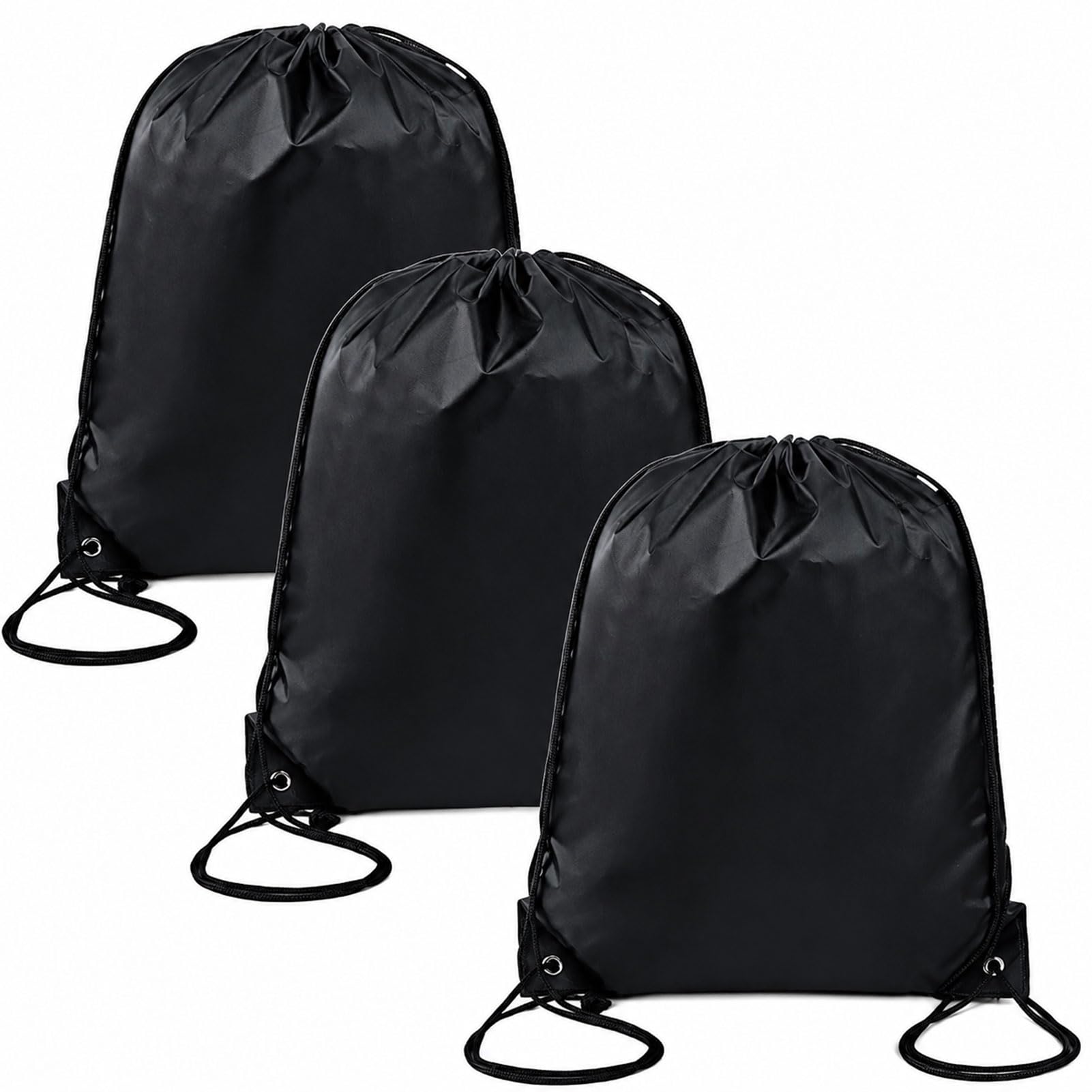 Vexorlian 3‑Pack Black Waterproof Drawstring Gym Bags – Sports Cinch Sack Backpack for Outdoor, Gym, Travel & Swimming