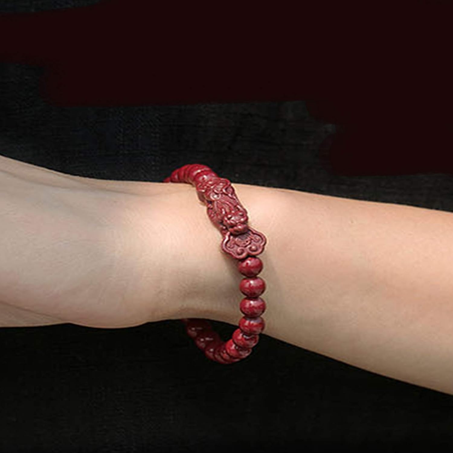 風水富貔貅貔貅八尾ブレスレット天然辰砂如意ビーズ弾性ブレスレットクリスタル女性のための強力なタリスマンお守り、お金を引き付ける,赤,
