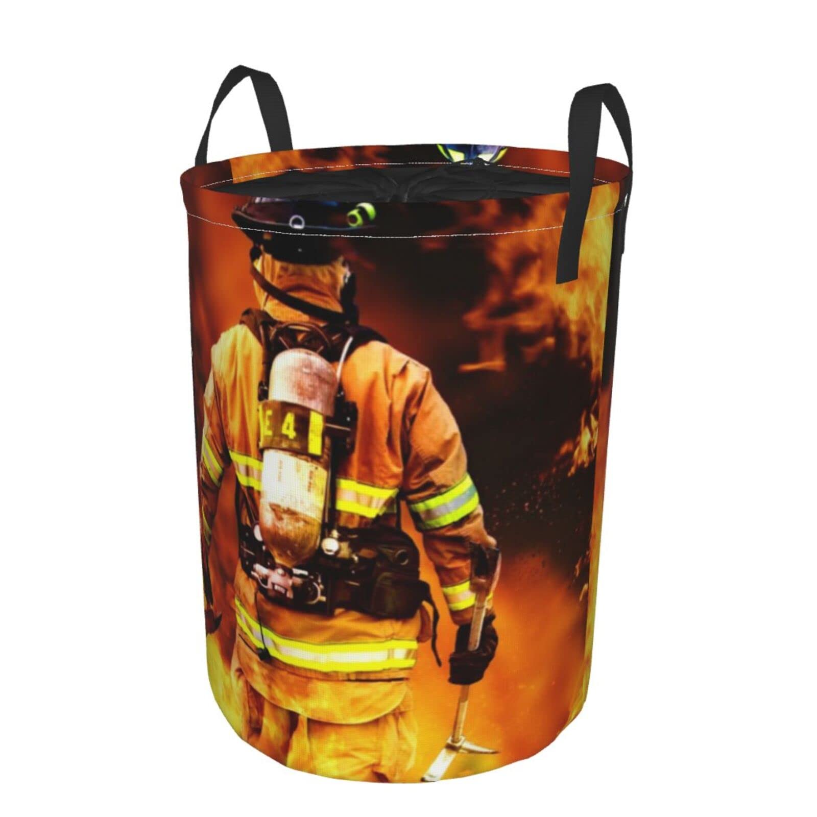 Firefighter Fireman Flame Modern Style Collapsible Fabric Large Laundry Basket,Hamper,Foldable Clothes Bag,Folding Dirty Clothes Pack For Bedroom Home Or Dormitory And Travel