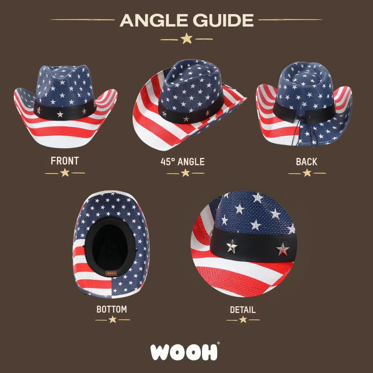 WOOH USA American Flag Cowboy Hat for Women and Men, 4th of July Cowboy Hat for Men, Straw Cowgirl Hats Women