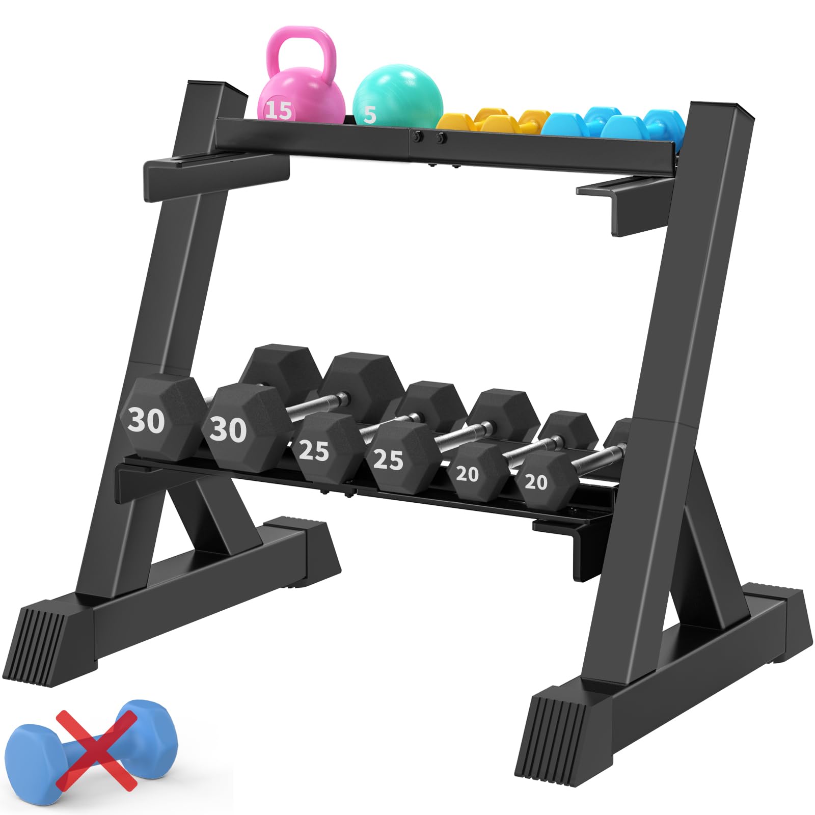 TomCare Dumbbell Rack Stand Only 2-Tier 33 IN Length Adjustable Weight Rack for Home Gym Heavy-Duty Metal Weight
