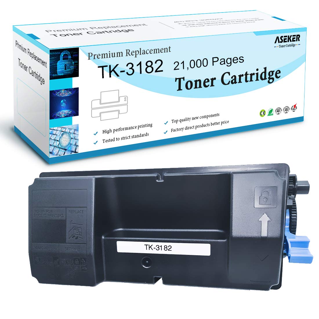 Compatible TK-3182 TK3182 TK 3182 1T02T70USV Black Toner Cartridge High Capacity 21000 Pages for Kyocera EcoSys P3055dn M3655idn Printer ( Black,1-Pack )