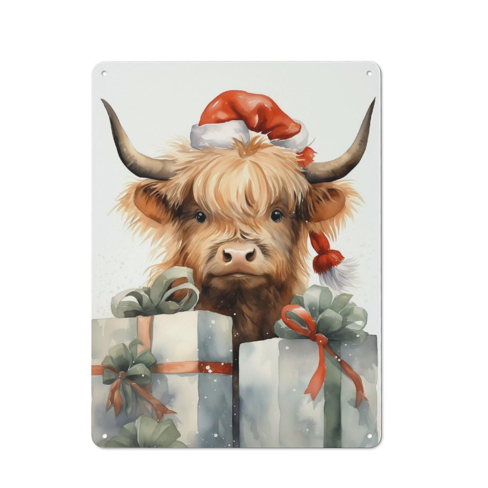 Junmoney Merry Tiny Cow Xmas Retro Metal Sign 40X30cm Featuring For Hallway Wall, For Kitchen, Dining Room And Home Bar Wall Decor