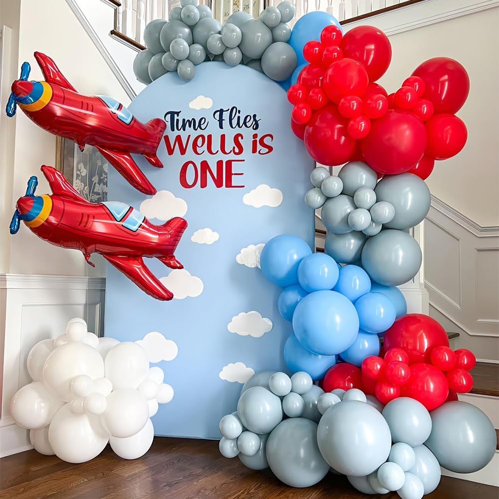 31Inch Large Airplane Blue Party Decoration Airplane Balloon Set Birthday Party Supplies (6Pcs Red Airplane) main image 1