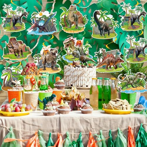 Image of 40Pcs Dinosaur Hanging Swirl Decorations, Cute Dinosaur Birthday Party Ceiling Hanging Swirls Dino Foil Swirls Streamers for Dino Themed Birthday Baby Shower Party Decor Supplies
