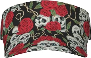 ELRoal Skull and Red Rose Printed Adult Sunscreen Visor Cap Lightweight and Breathable Adult Sun Visor Empty top hat Versatile Outdoor hat