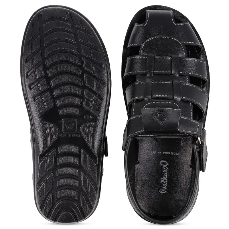 Image of WALKAROO Men's Casual Sandals|Open Toe Casual Sandals, Adjustable Velcro Strap, Cushioned Footbed, Leather Look Synthetic Upper, Breathable Cllosure,Lightweight Grip Sole|WGR58052