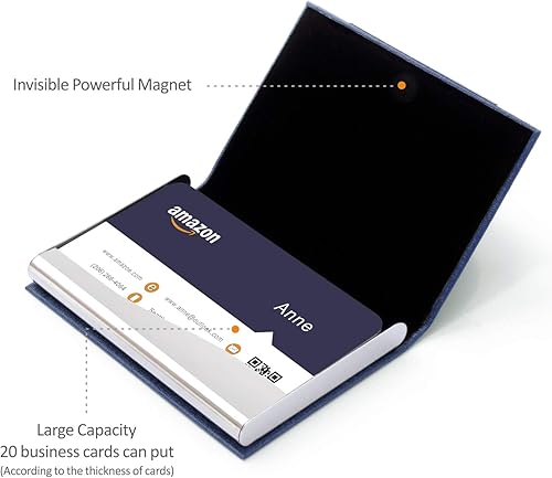 Miniatura 4 de Tarjetero de lujo para tarjetas de presentación, de piel sintética y acero inoxidable, soporte para varias tarjetas negocio, tarjetas de crédito,