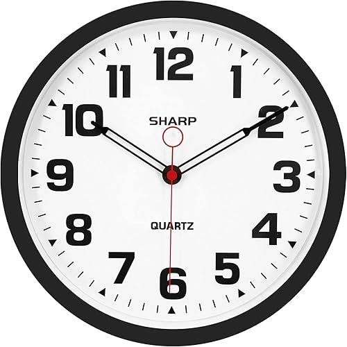 Miniatura 1 de SHARP Reloj de pared negro mate de 12 pulgadas, silencioso, sin tictac, moderno, elegante, de cuarzo, funciona con pilas, fácil de leer