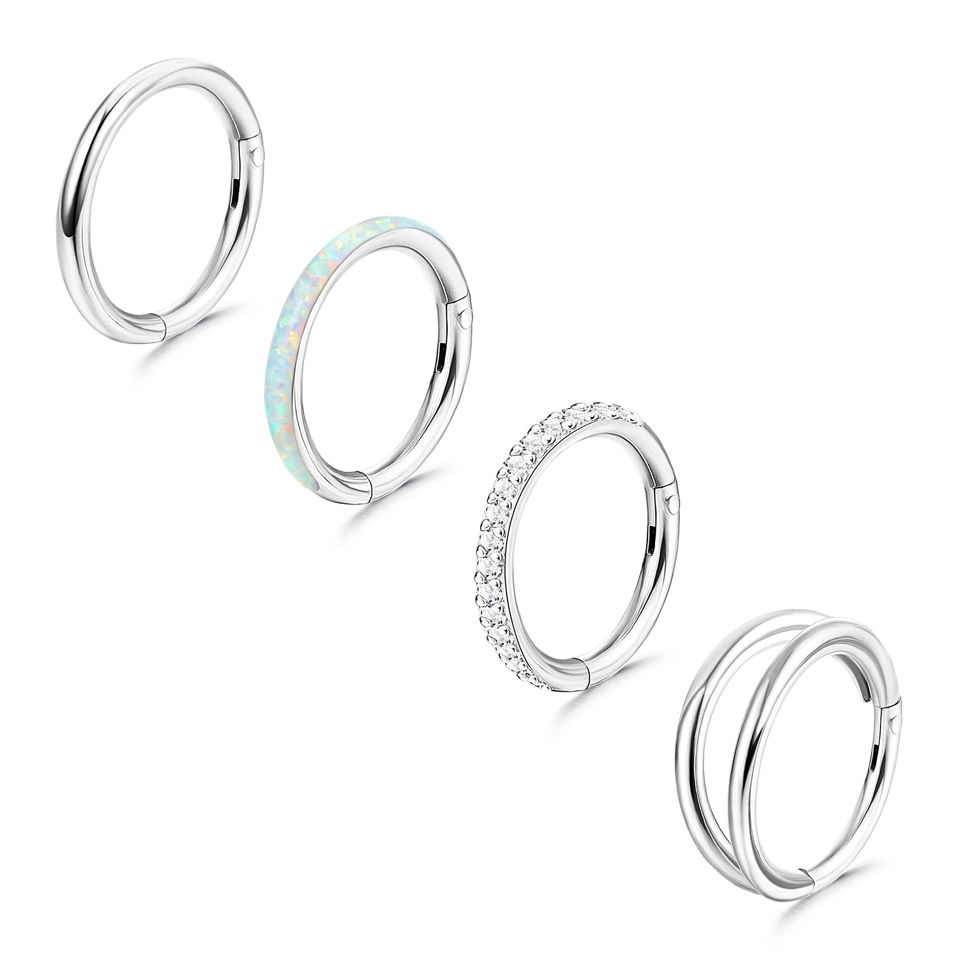 FIOROYAL 4 Piezas 18G 16G Piercing Oreja Acero Quirurgico Helix Piercing Nariz para Mujeres Hombres Piercing Septum Nostril Cartílago Tragus Daith Conch Piercing Joyería 8mm 10mm
