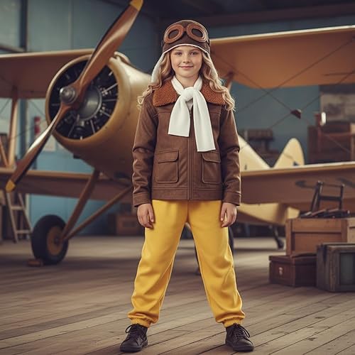 Miniatura 2 de Pilot Aviator Costume Kids Coat Pants Hat Scarf Girl Boy Party Cosplay 3-11 Years