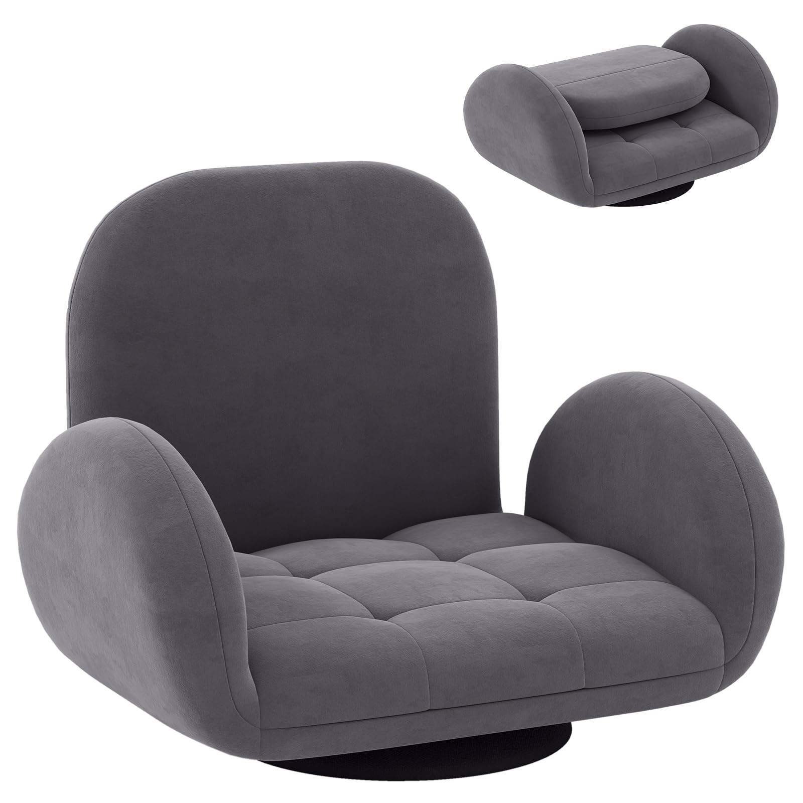 GOPLUS Chaise de Sol Pivotant, Chaise de Jeu Pliable avec Dossier Ajustable à 3 Positions et Accoudoirs Réglables à 5 Positions, Fauteuil pour Télévision, Lecture et Jeux, Gris