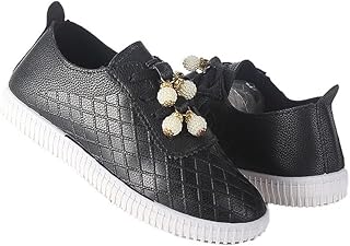 حذاء رياضي من الجلد بنمط كاجوال وقالب صغير للبنات من توباكو - 803, أسود, 33