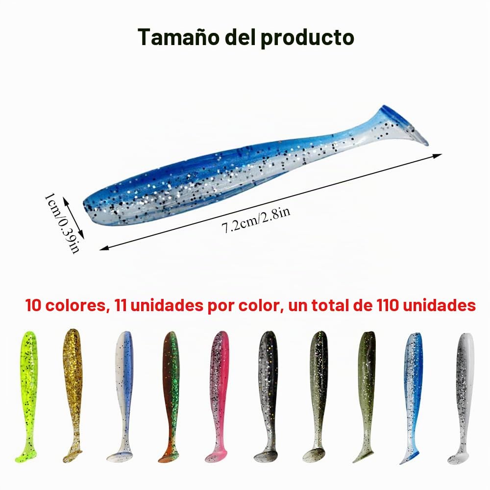 110 Piezas 7cm Peces de Goma para Pesca de Lucioperca Plástico | 7 cm, para la pesca de la perca, la lucioperca, el lucio y la trucha, tanto en agua dulce como en agua salada