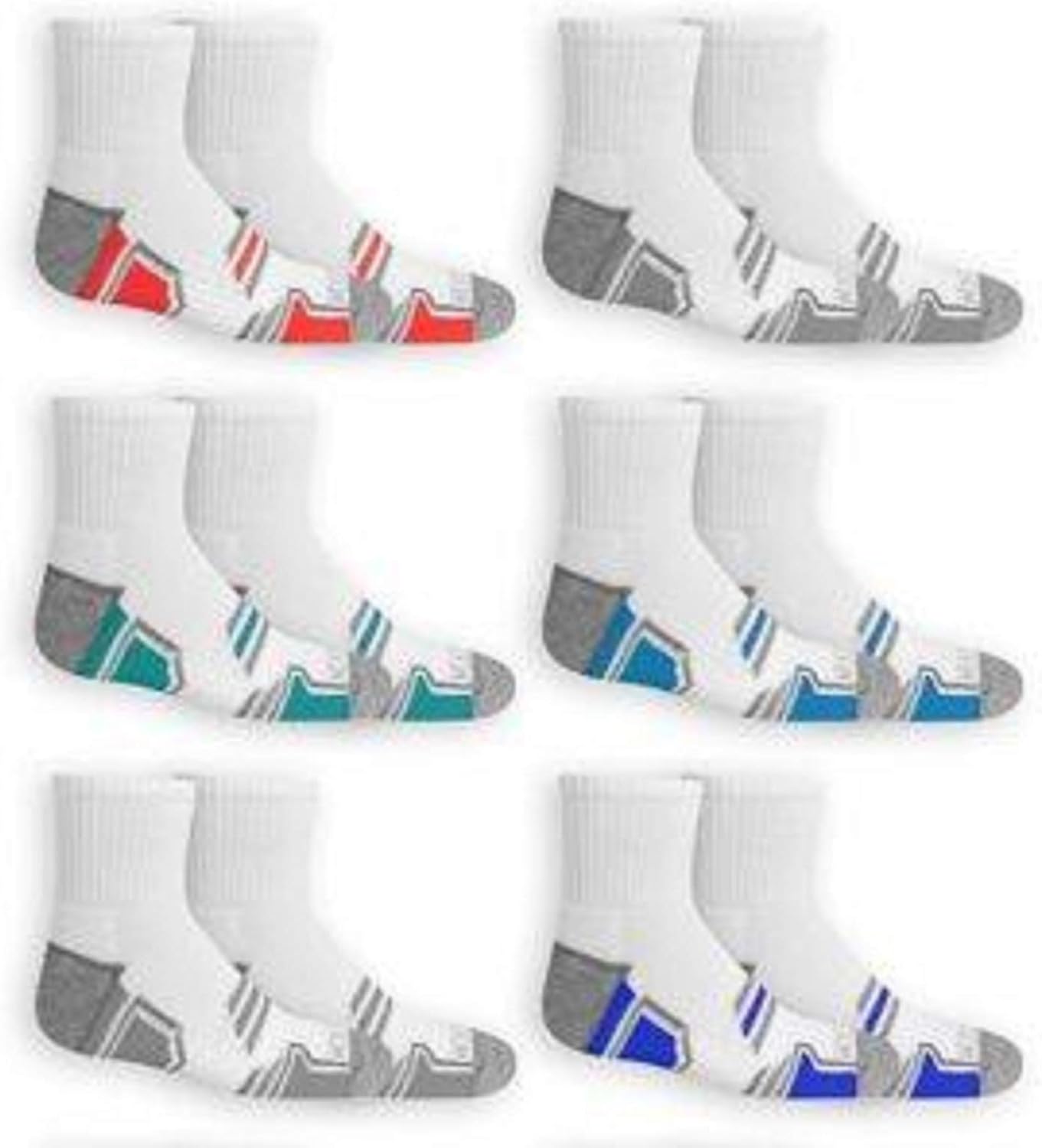 Fruit of the Loom Boys' 6-Pair Half Cushion Ankle Socks (Medium (Shoe 9-2.5), White)