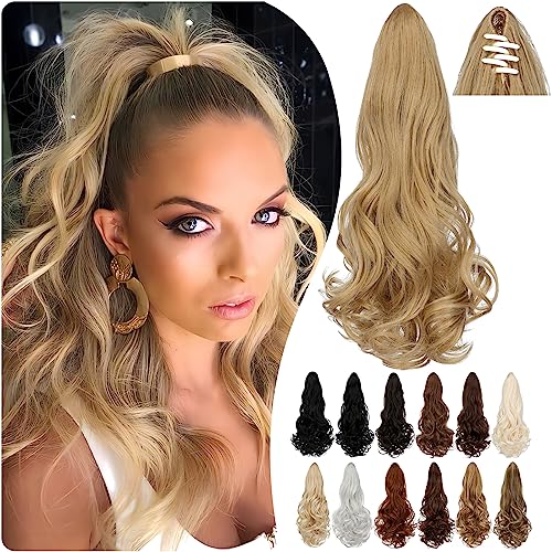 Cephermer Ponytail Extension Claw 18" Long Curly Wavy Clip in Natural Looking Synthetic Hair Extension Ponytail Hairpiece for Women Ash Blonde