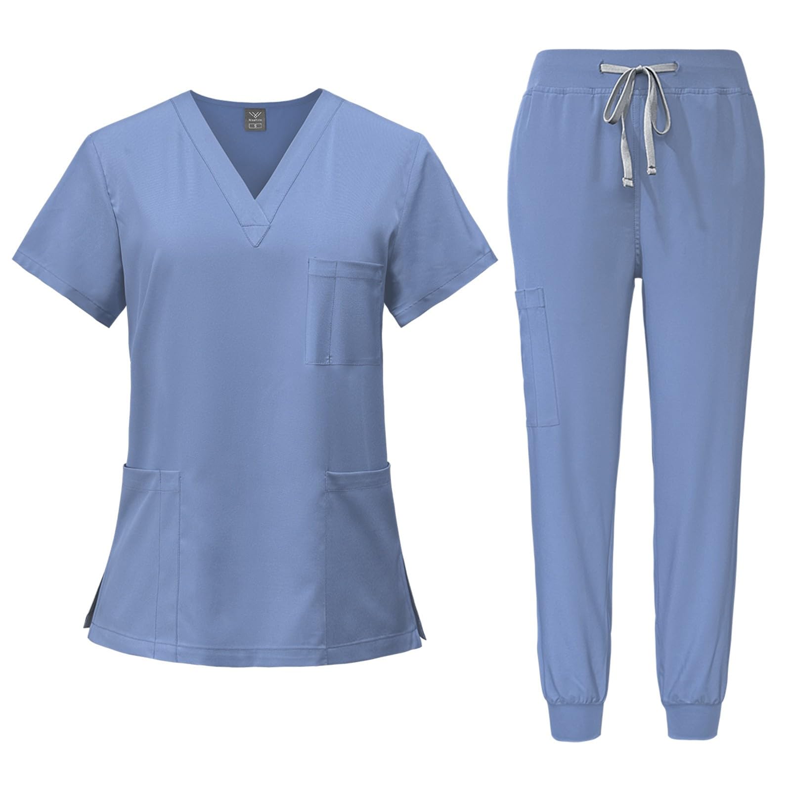 Scrubs for Women Set Short Sleeved Solid Color V Neck Classic V-Neck Top & Jogger Pants with Stretch Nursing Uniform Scrubs Set