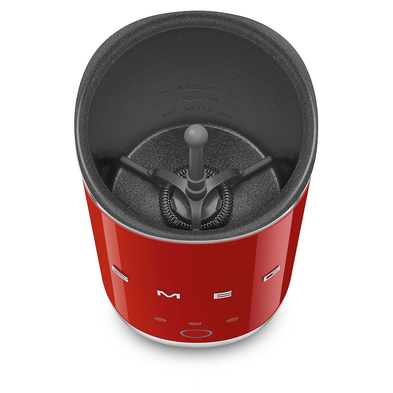 Smeg, Elektryczny spieniacz do mleka MFF02RDEU, 3 funkcje napoju, wyjmowany trzepaczka, nieprzywierająca powłoka ceramiczna, 500 W, czerwony