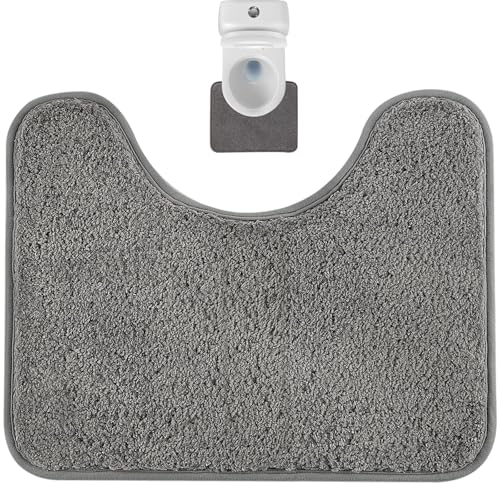 Pedestal Mat for Toilet, Soft and Absorbent Machine Washable Bathroom Pedestal Mats, U-Shaped Toilet Carpet with Anti Slip Rubber Backing Toilet Pad, Ultra Slim and Fluffy Bathroom Floor Mat(Grey)