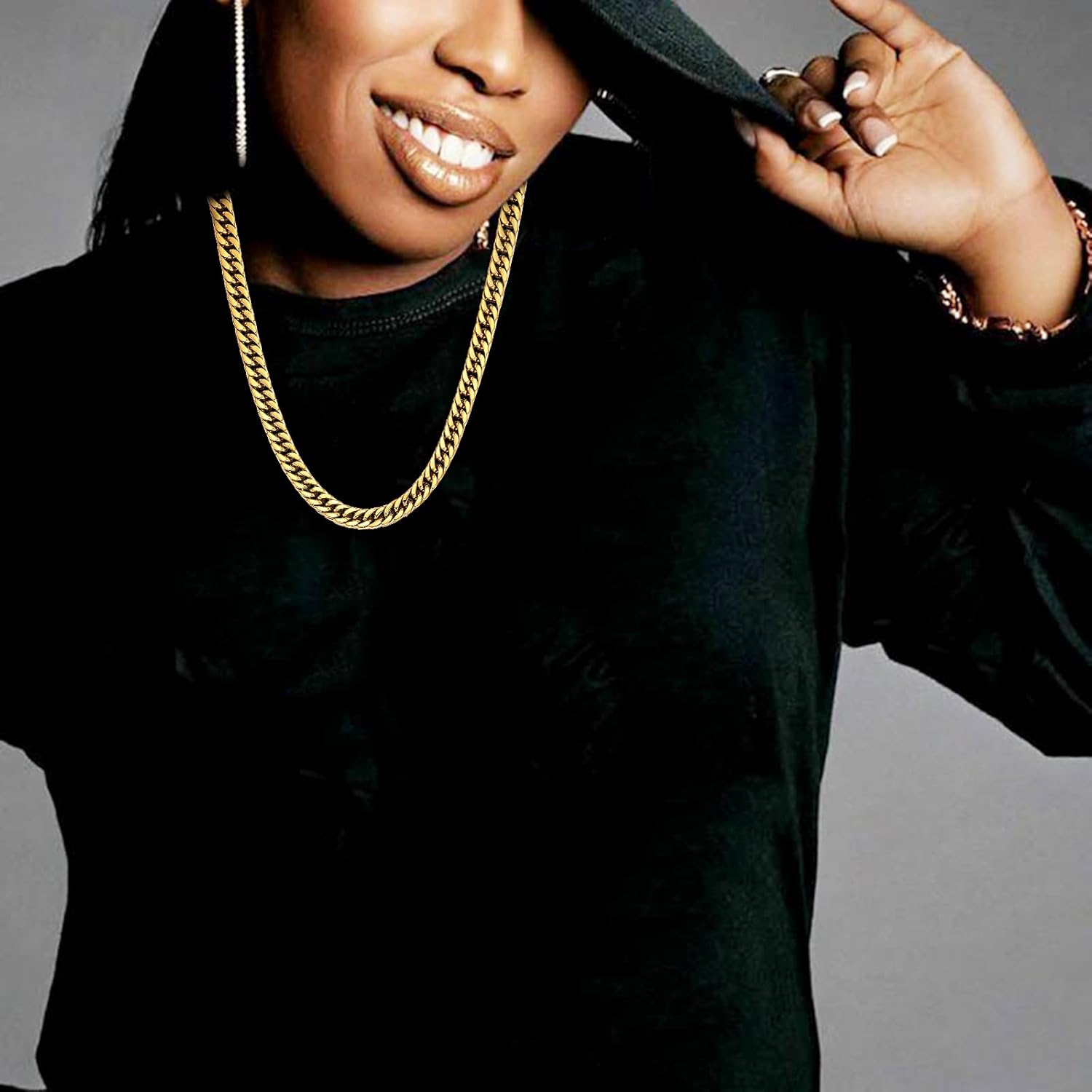 CaptainSteeL Cuban Link Chain for Men- 316L Stainless Steel 8MM Width Fashion Pattern Snap Button Hip Hop Jewelry,Chain for men 18K Gold Plated/Silver with Gift Box - Image 6