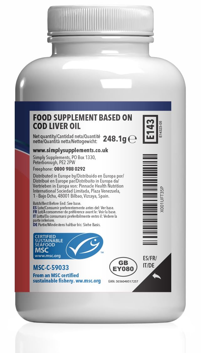 Olio Di Fegato Di Merluzzo 1000mg | Supporta La Salute Del Cervello, Della Vista E Delle Difese Immunitarie | Ricco Di Acidi Grassi Omega 3 | 240mg Di Epa E 270mg Di Dha | 360 Capsule