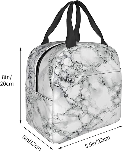 Miniatura 2 de Fiokroo Bolsa de almuerzo aislada con textura de mármol en blanco y negro, lonchera reutilizable para escuela, trabajo, universidad, viajes al aire