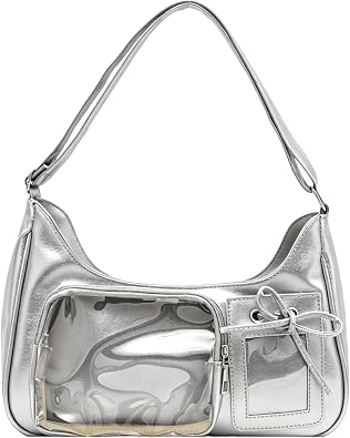 Shoulder Bags for Women, PU Bow-Knot DIY Badge Crossbody Bag with Clear Pin Display, Large Capacity Lolita Messenger