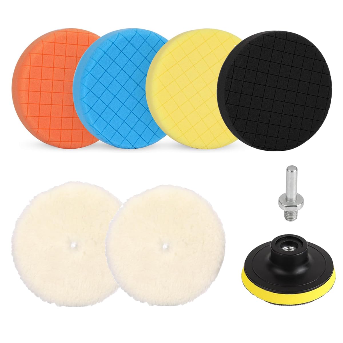 8PCS Buffing Pads 6 Inch Drill Polishing Ki for 6 Inch Backing Plate Compound Buffing Sponge and Woolen Pads Cutting Polishing Pad Kit
